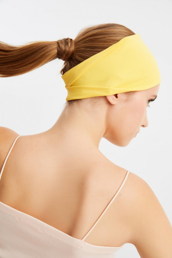Sarı  Kadın ÇİFT TARAFLI kullanım alternatifli, Pamuklu Penye, Kaymaz, Hafif, Spor Saç Bandı Bandana - Resim 7