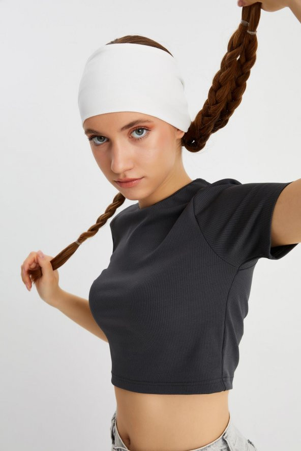 Beyaz  Kadın ÇİFT TARAFLI kullanım alternatifli, Pamuklu Penye, Kaymaz, Hafif, Spor Saç Bandı Bandana - 5