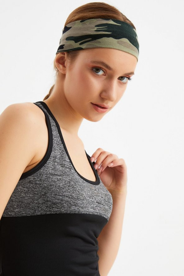 Kamuflaj Kadın Pamuklu Penye, Kaymaz, Terletmez, Ultra Hafif, Spor Saç Bandı Bandana ürün görseli 1