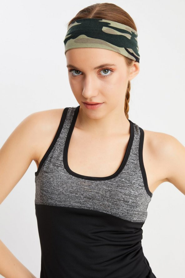 Kamuflaj Kadın Pamuklu Penye, Kaymaz, Terletmez, Ultra Hafif, Spor Saç Bandı Bandana - Resim 4