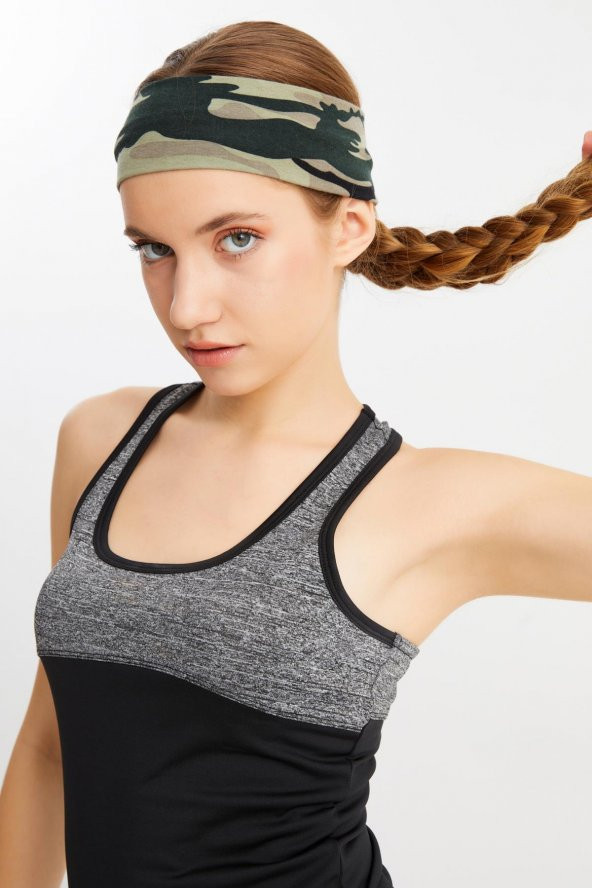 Kamuflaj Kadın Pamuklu Penye, Kaymaz, Terletmez, Ultra Hafif, Spor Saç Bandı Bandana - Resim 5