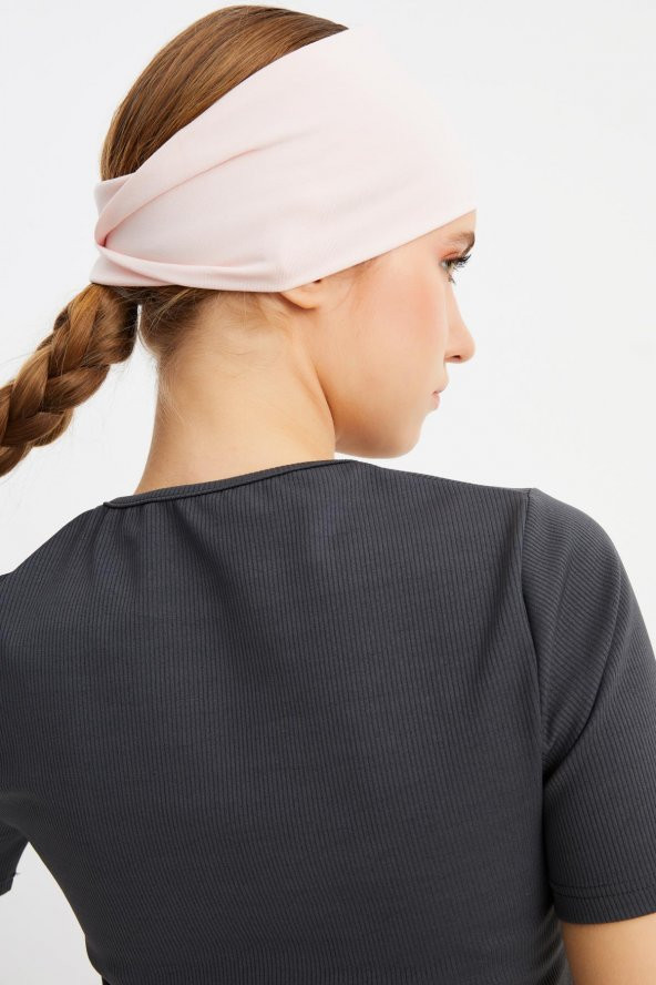 Pudra  Kadın ÇİFT TARAFLI kullanım alternatifli, Pamuklu Penye, Kaymaz, Hafif, Spor Saç Bandı Bandana - 8