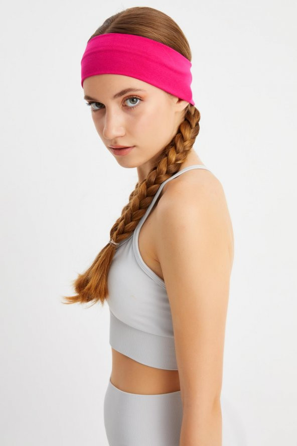 Fuşya Kadın Pamuklu Penye, Kaymaz, Terletmez, Ultra Hafif, Spor Saç Bandı Bandana - 2