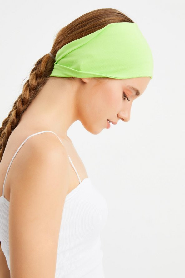 Fıstık Yeşil  Kadın ÇİFT TARAFLI kullanım alternatifli, Pamuklu Penye, Kaymaz, Hafif, Spor Saç Bandı Bandana - Resim 8