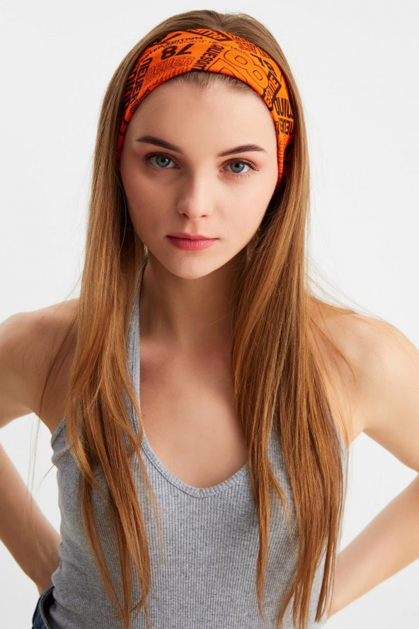 Turuncu Kadın Pamuklu Penye, Kaymaz, Terletmez, Ultra Hafif, Spor Saç Bandı Bandana - Resim 3