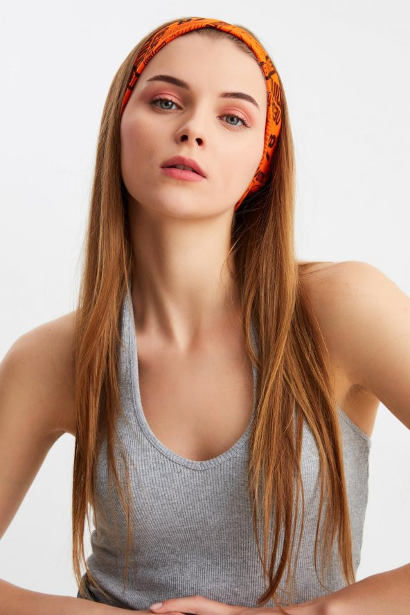 Turuncu Kadın Pamuklu Penye, Kaymaz, Terletmez, Ultra Hafif, Spor Saç Bandı Bandana - Resim 4