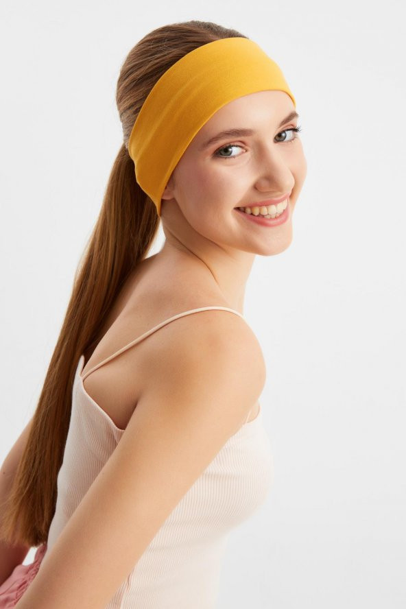 Hardal Kadın Pamuklu Penye, Kaymaz, Terletmez, Ultra Hafif, Spor Saç Bandı Bandana