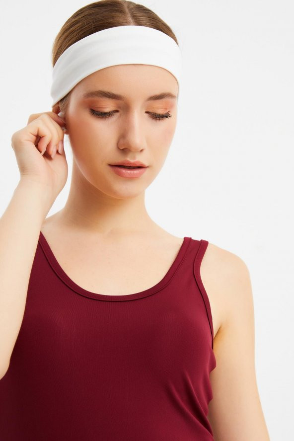 Beyaz Kadın Pamuklu Penye, Kaymaz, Terletmez, Ultra Hafif, Spor Saç Bandı Bandana - 3