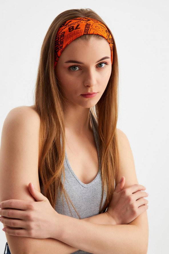 Turuncu Kadın Pamuklu Penye, Kaymaz, Terletmez, Ultra Hafif, Spor Saç Bandı Bandana - Resim 5