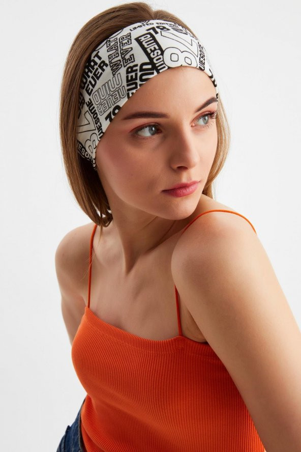 Beyaz Kadın Pamuklu Penye, Kaymaz, Terletmez, Ultra Hafif, Spor Saç Bandı Bandana - Resim 5