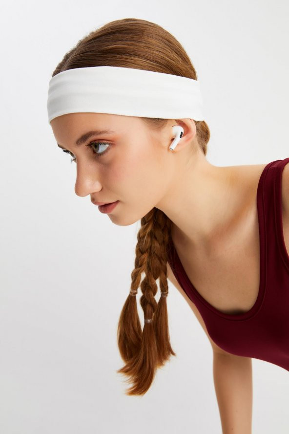 Beyaz Kadın Pamuklu Penye, Kaymaz, Terletmez, Ultra Hafif, Spor Saç Bandı Bandana - 4