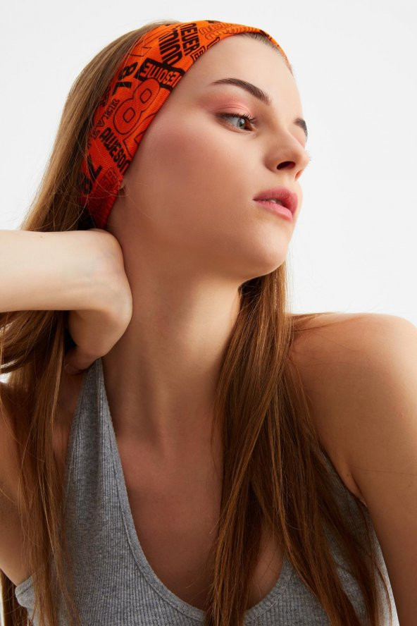 Turuncu Kadın Pamuklu Penye, Kaymaz, Terletmez, Ultra Hafif, Spor Saç Bandı Bandana - Resim 6