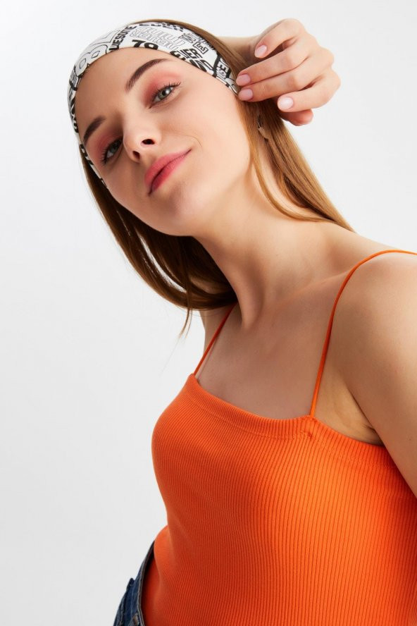 Beyaz Kadın Pamuklu Penye, Kaymaz, Terletmez, Ultra Hafif, Spor Saç Bandı Bandana - Resim 6