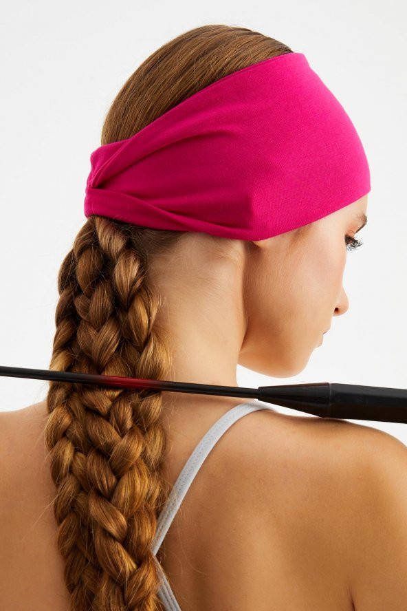 Fuşya  Kadın ÇİFT TARAFLI kullanım alternatifli, Pamuklu Penye, Kaymaz, Hafif, Spor Saç Bandı Bandana - 8