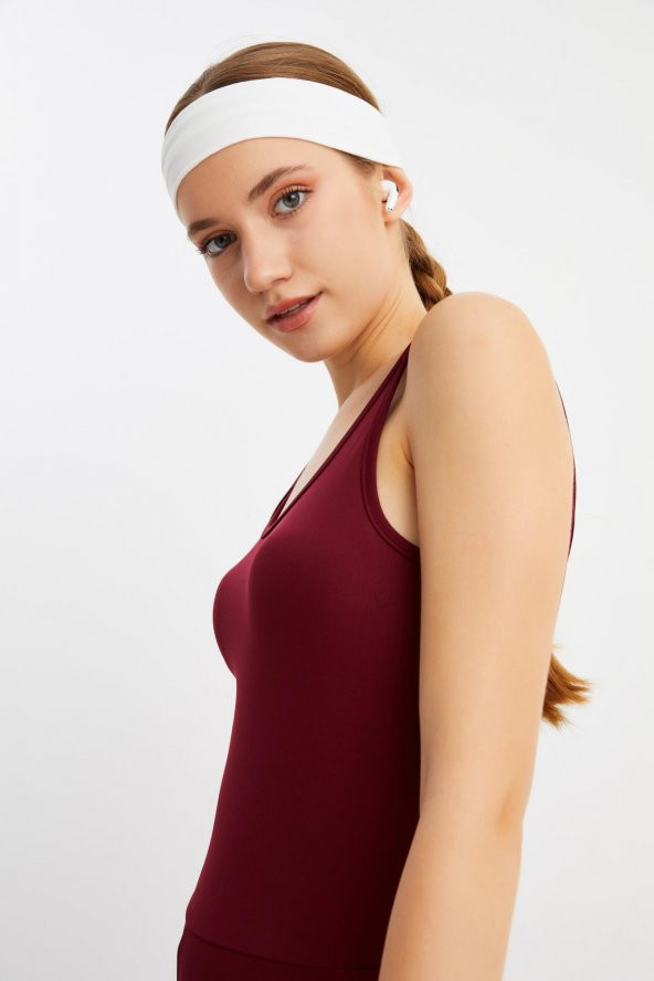 Beyaz Kadın Pamuklu Penye, Kaymaz, Terletmez, Ultra Hafif, Spor Saç Bandı Bandana - 5