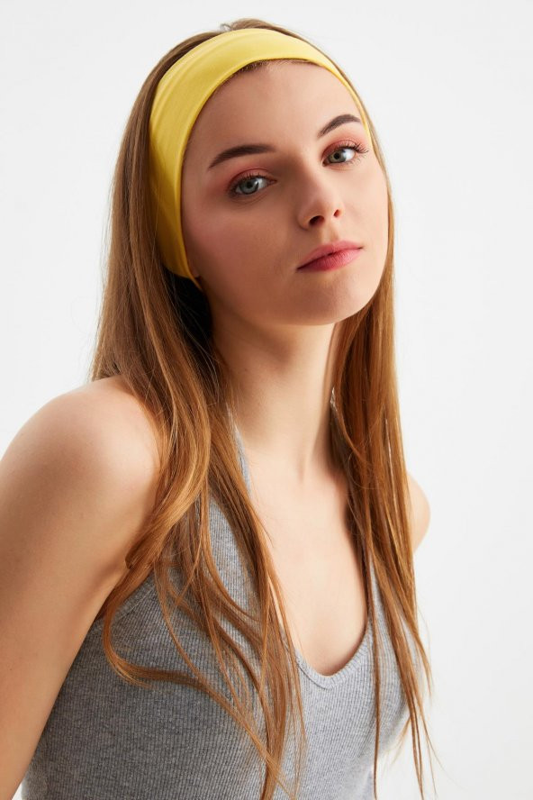 Sarı Kadın Pamuklu Penye, Kaymaz, Terletmez, Ultra Hafif, Spor Saç Bandı Bandana - 3