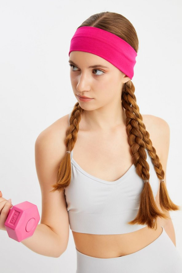 Fuşya Kadın Pamuklu Penye, Kaymaz, Terletmez, Ultra Hafif, Spor Saç Bandı Bandana - 6