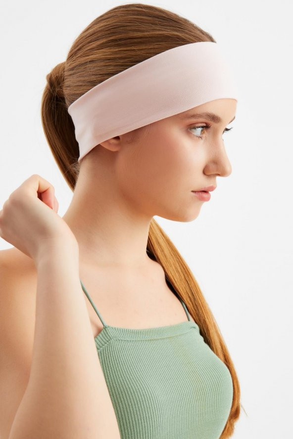 Pudra Kadın Pamuklu Penye, Kaymaz, Terletmez, Ultra Hafif, Spor Saç Bandı Bandana - 4