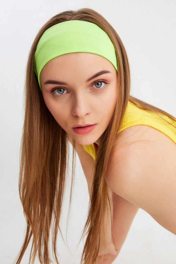 Fıstık Yeşil Kadın Pamuklu Penye, Kaymaz, Terletmez, Ultra Hafif, Spor Saç Bandı Bandana - 4