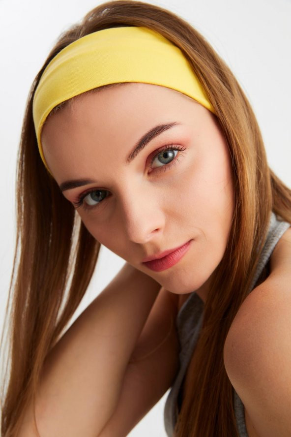 Sarı Kadın Pamuklu Penye, Kaymaz, Terletmez, Ultra Hafif, Spor Saç Bandı Bandana - 7