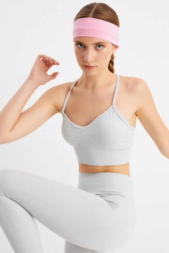 Pembe Kadın Pamuklu Penye, Kaymaz, Terletmez, Ultra Hafif, Spor Saç Bandı Bandana - 6