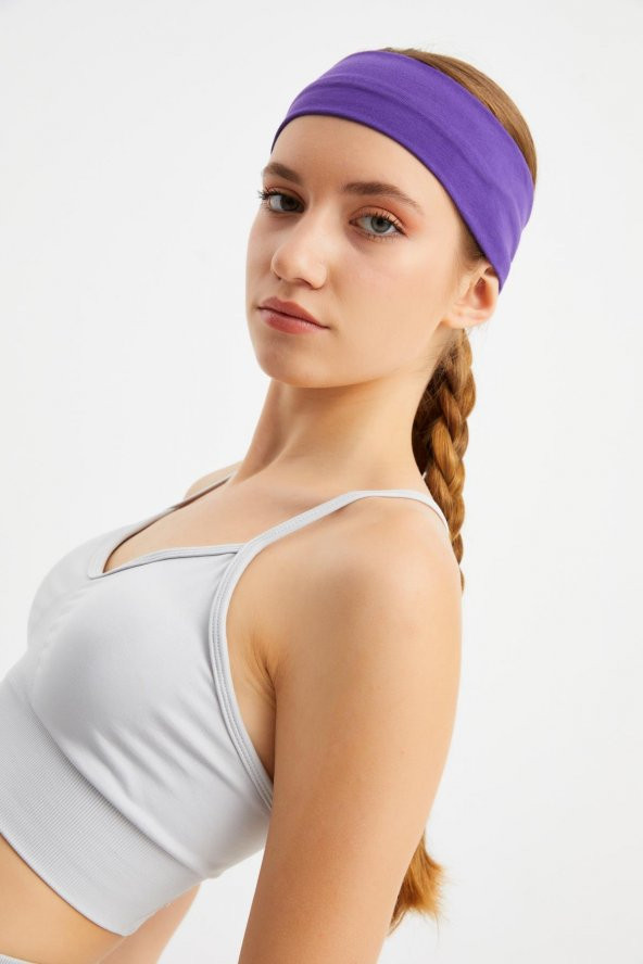 Mor Kadın Pamuklu Penye, Kaymaz, Terletmez, Ultra Hafif, Spor Saç Bandı Bandana - 3