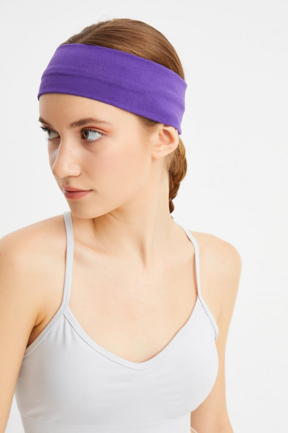 Mor Kadın Pamuklu Penye, Kaymaz, Terletmez, Ultra Hafif, Spor Saç Bandı Bandana - 4