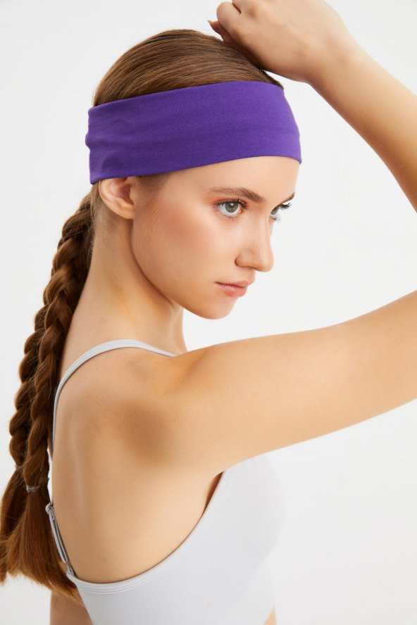 Mor Kadın Pamuklu Penye, Kaymaz, Terletmez, Ultra Hafif, Spor Saç Bandı Bandana - 5