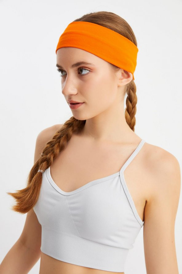 Turuncu Kadın Pamuklu Penye, Kaymaz, Terletmez, Ultra Hafif, Spor Saç Bandı Bandana - 3