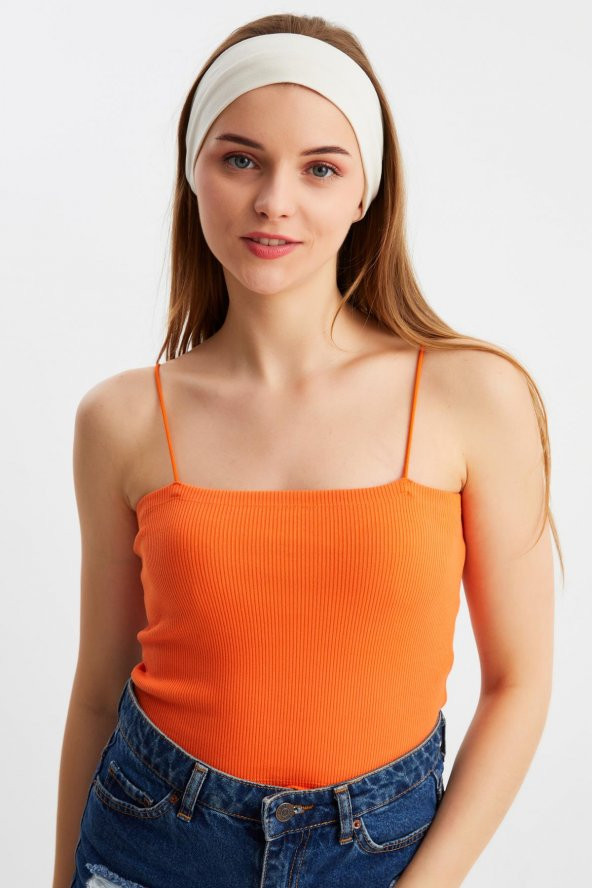 Bej Kadın Pamuklu Penye, Kaymaz, Terletmez, Ultra Hafif, Spor Saç Bandı Bandana - Resim 3