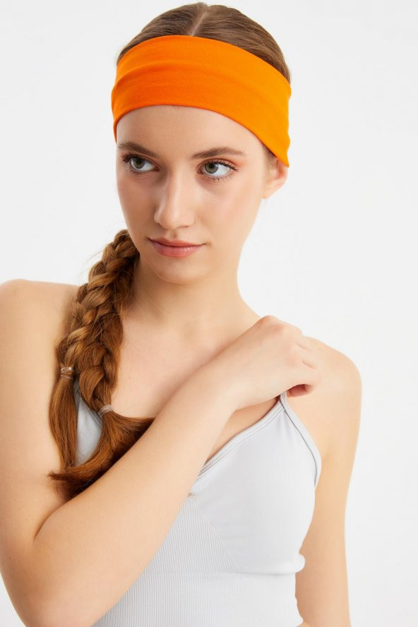 Turuncu Kadın Pamuklu Penye, Kaymaz, Terletmez, Ultra Hafif, Spor Saç Bandı Bandana - 6