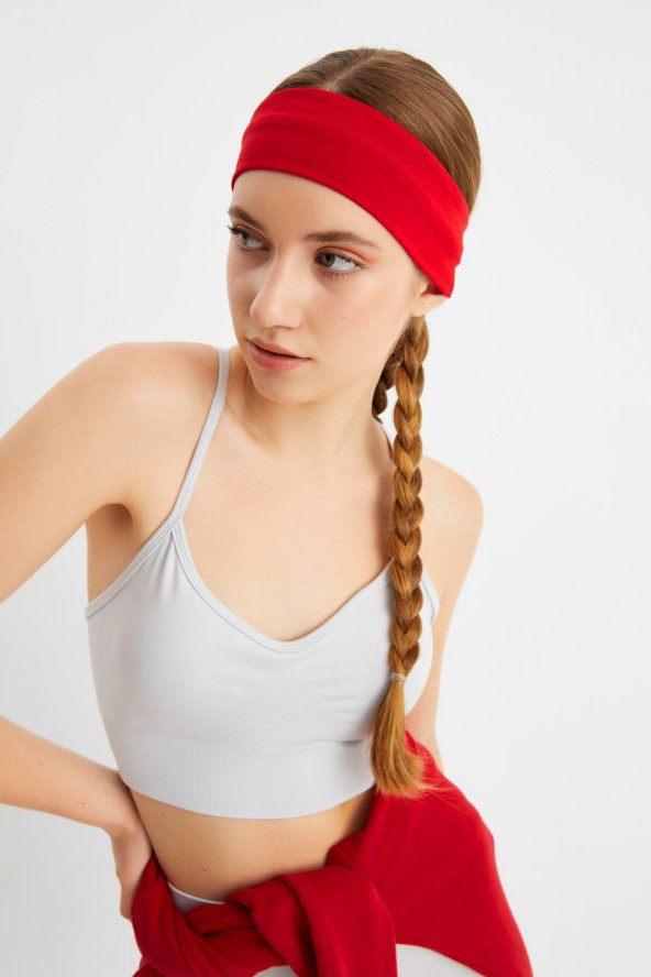 Kırmızı Kadın Pamuklu Penye, Kaymaz, Terletmez, Ultra Hafif, Spor Saç Bandı Bandana - Resim 4
