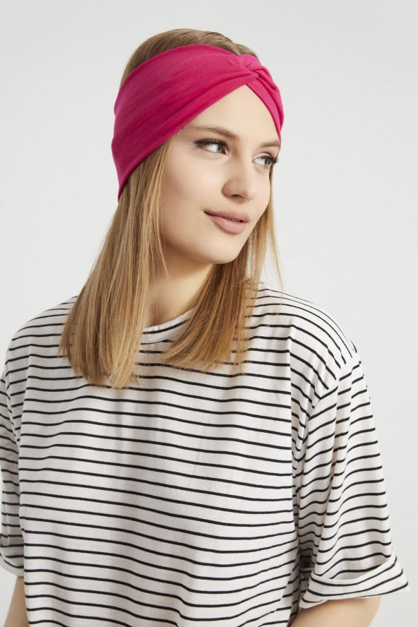 Gözalıcı Fuşya, butik tasarım Kadın Bandana Saç Bandı, ekstra yumuşak,  Esnek, doğal, pamuklu Penye - 4