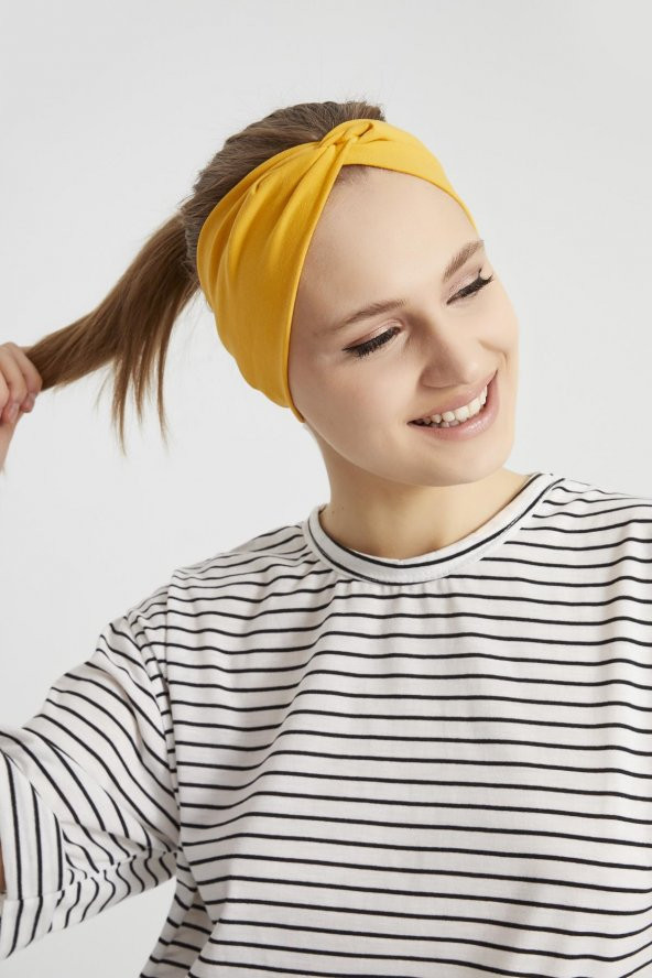 Hardal Sarısı butik tasarım Kadın Bandana Saç Bandı, ekstra yumuşak,  Esnek, Doğal, pamuklu Penye - Resim 5