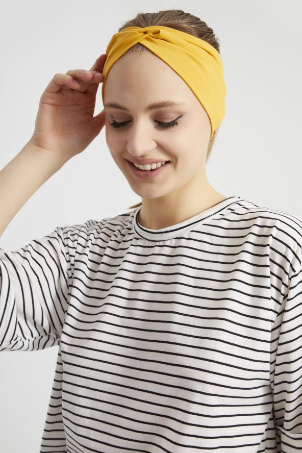 Hardal Sarısı butik tasarım Kadın Bandana Saç Bandı, ekstra yumuşak,  Esnek, Doğal, pamuklu Penye - Resim 12