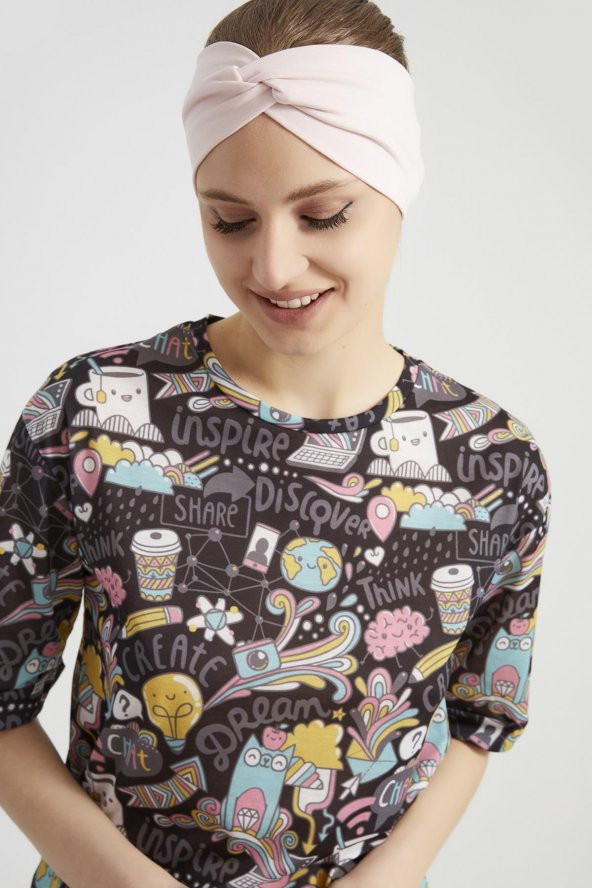 Şeker Pudra, butik tasarım Kadın Bandana Saç Bandı, ekstra yumuşak,  Esnek, doğal, pamuklu Penye - 2