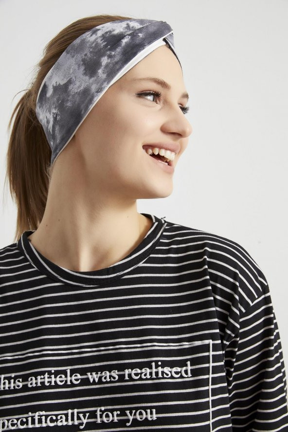 Batik  Siyah Beyaz, butik Kadın Bandana Saç Bandı, ekstra yumuşak,  Esnek, doğal, pamuklu Penye - Resim 2