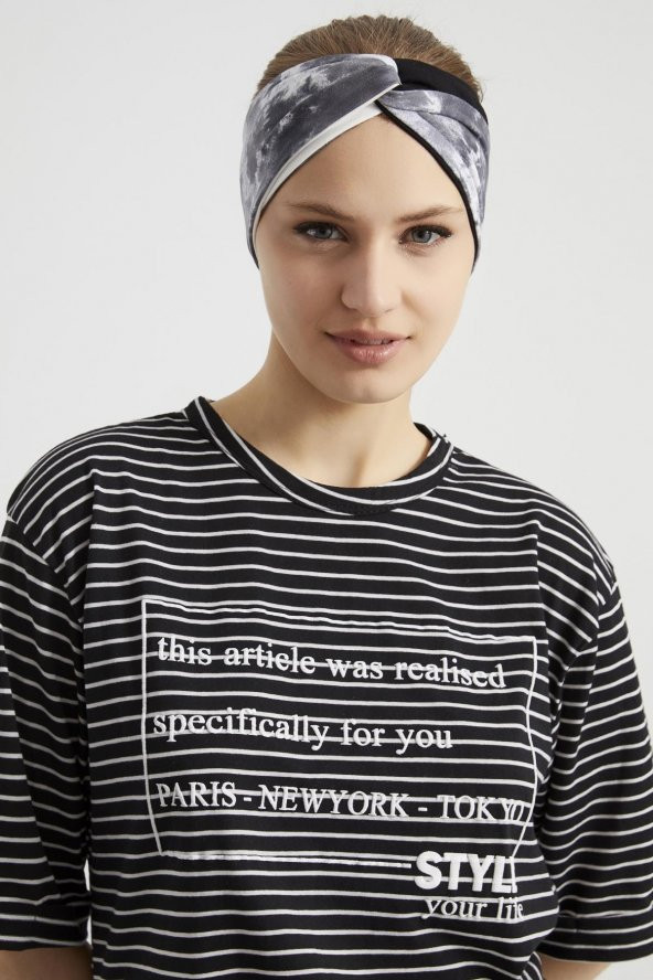 Batik  Siyah Beyaz, butik Kadın Bandana Saç Bandı, ekstra yumuşak,  Esnek, doğal, pamuklu Penye - Resim 3