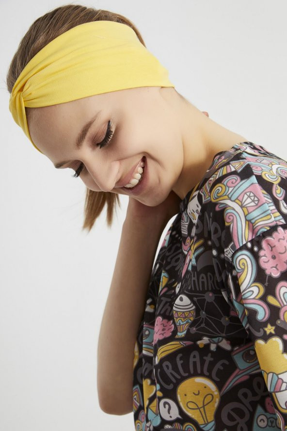 Yaşayan Sarı, butik tasarım Kadın Bandana Saç Bandı, ekstra yumuşak,  Esnek, doğal, pamuklu Penye - Resim 5