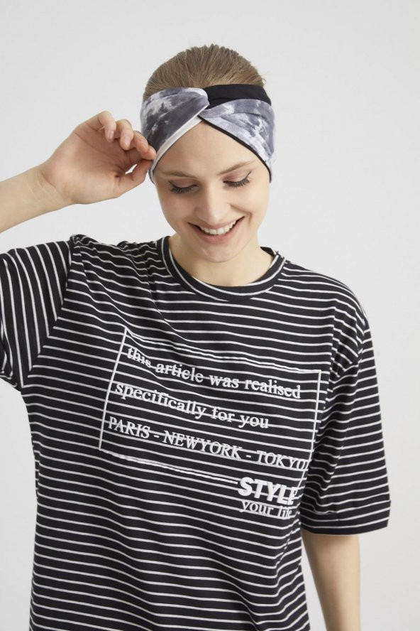 Batik  Siyah Beyaz, butik Kadın Bandana Saç Bandı, ekstra yumuşak,  Esnek, doğal, pamuklu Penye - Resim 6