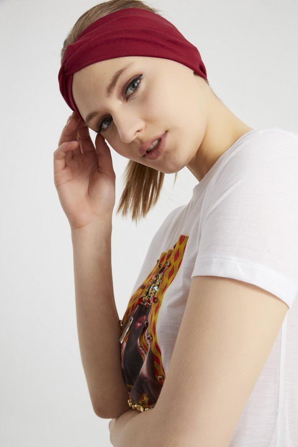 Bordo vişne, butik tasarım Kadın Bandana Saç Bandı, ekstra yumuşak,  Esnek, doğal, pamuklu Penye - 5