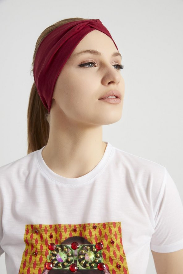 Bordo vişne, butik tasarım Kadın Bandana Saç Bandı, ekstra yumuşak,  Esnek, doğal, pamuklu Penye - 6