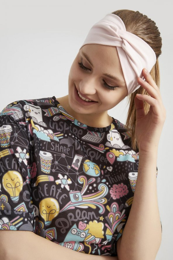 Şeker Pudra, butik tasarım Kadın Bandana Saç Bandı, ekstra yumuşak,  Esnek, doğal, pamuklu Penye - 4