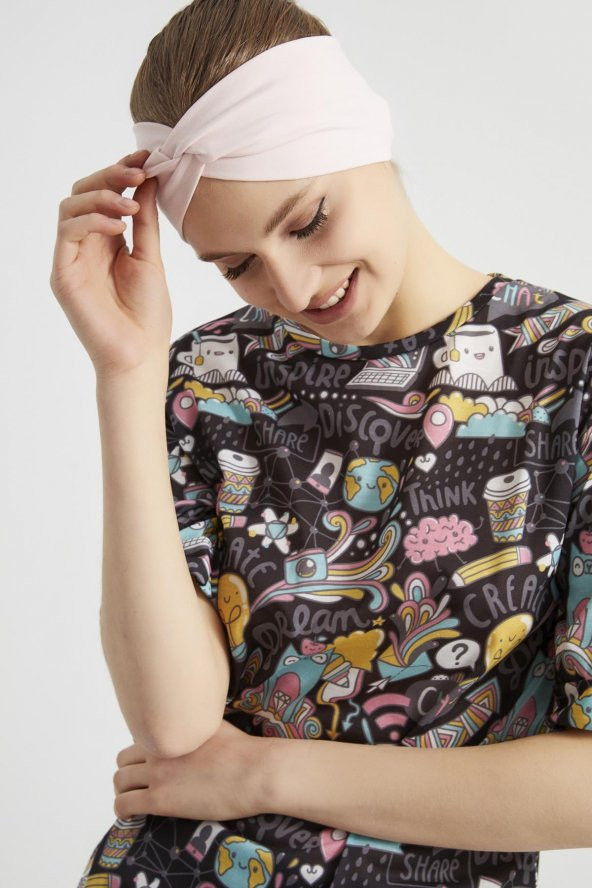 Şeker Pudra, butik tasarım Kadın Bandana Saç Bandı, ekstra yumuşak,  Esnek, doğal, pamuklu Penye - 5