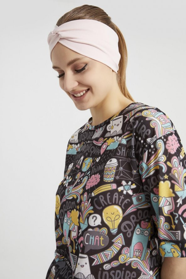Şeker Pudra, butik tasarım Kadın Bandana Saç Bandı, ekstra yumuşak,  Esnek, doğal, pamuklu Penye - 6