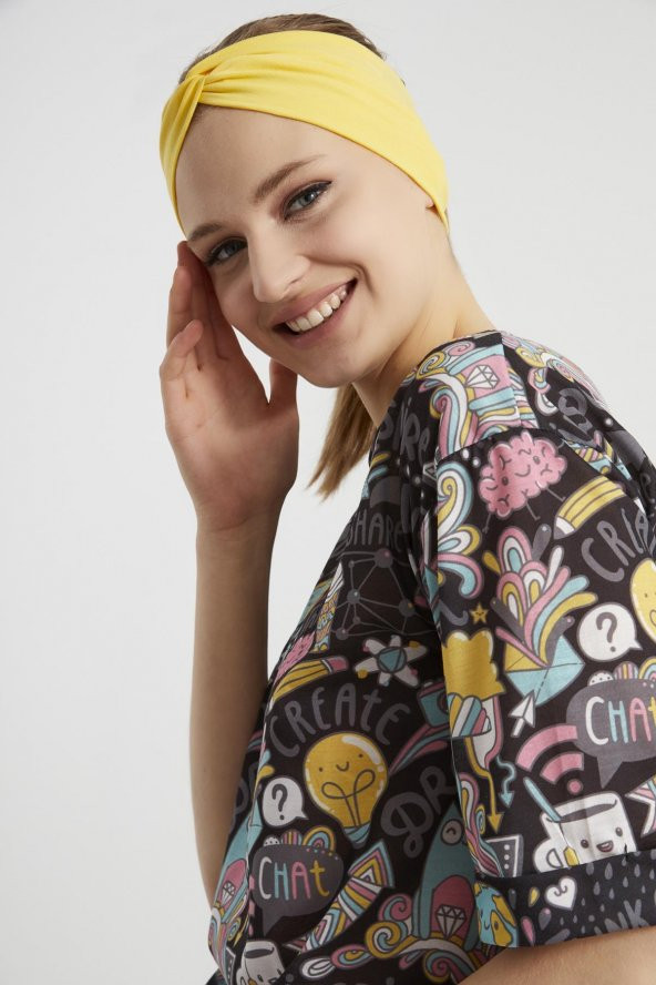 Yaşayan Sarı, butik tasarım Kadın Bandana Saç Bandı, ekstra yumuşak,  Esnek, doğal, pamuklu Penye - Resim 12