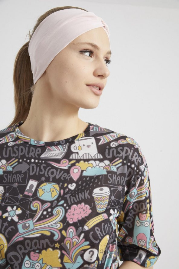 Şeker Pudra, butik tasarım Kadın Bandana Saç Bandı, ekstra yumuşak,  Esnek, doğal, pamuklu Penye - 8
