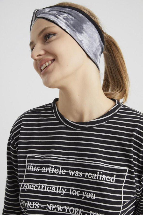 Batik  Siyah Beyaz, butik Kadın Bandana Saç Bandı, ekstra yumuşak,  Esnek, doğal, pamuklu Penye - Resim 7