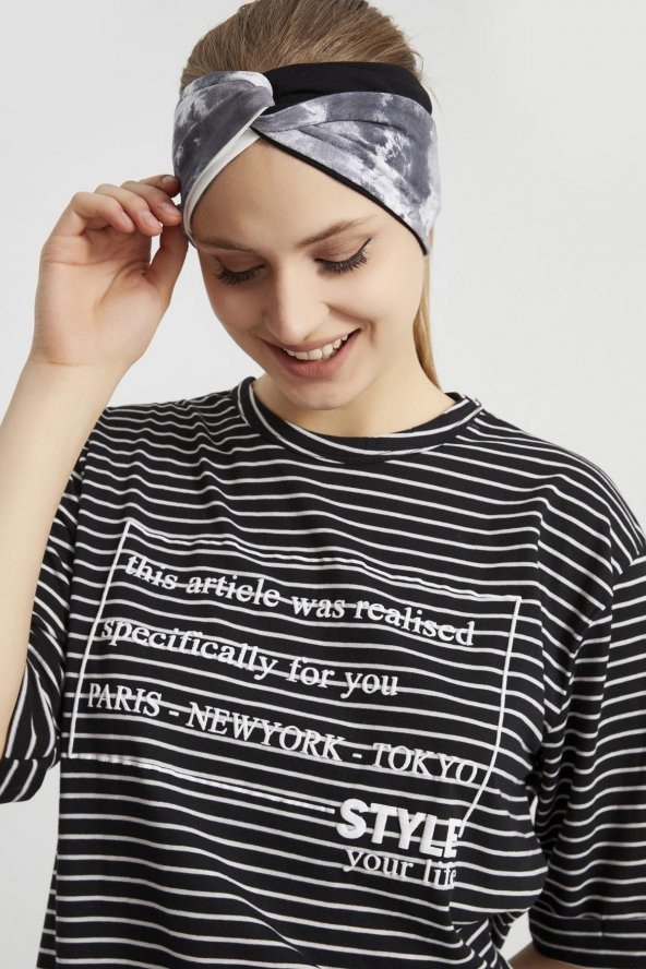 Batik  Siyah Beyaz, butik Kadın Bandana Saç Bandı, ekstra yumuşak,  Esnek, doğal, pamuklu Penye - Resim 9