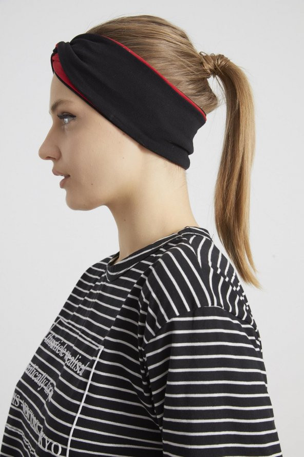 Siyah - Kırmızı, butik tasarım Kadın Bandana Saç Bandı, ekstra yumuşak,  Esnek, doğal, pamuklu Penye - 4